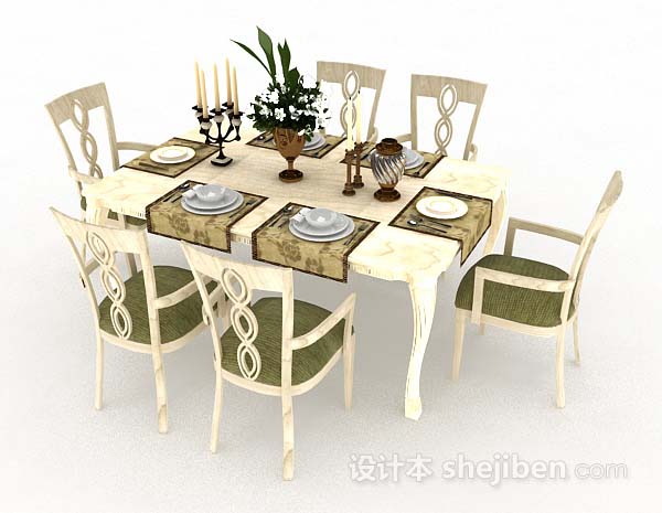 现代风格黄色家居餐桌椅3d模型下载