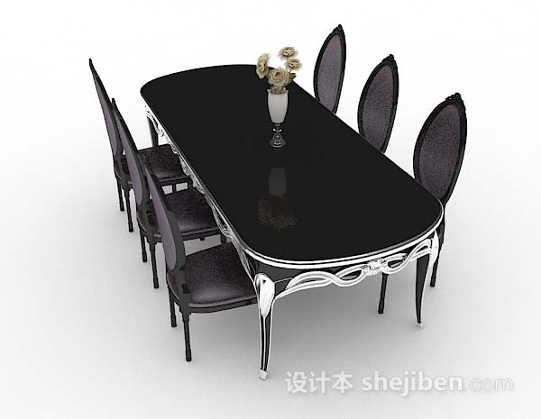 设计本简欧黑色餐桌椅3d模型下载