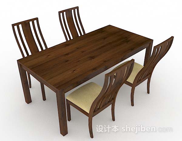 木质简约棕色餐桌椅3d模型下载