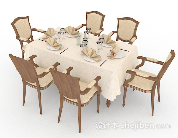 设计本欧式简单餐桌椅组合3d模型下载