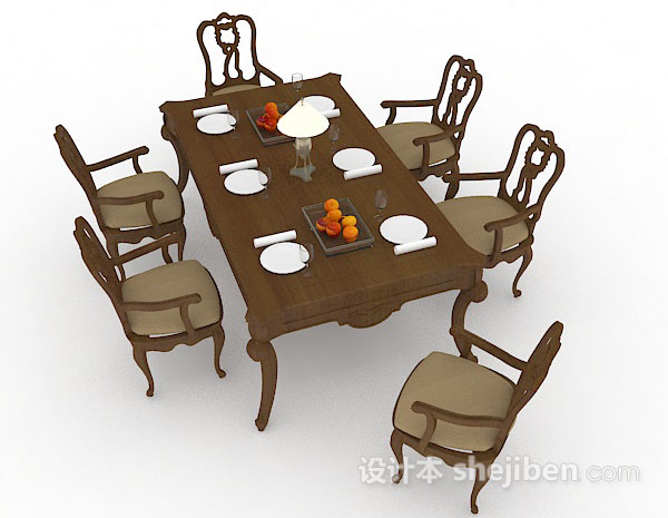 免费欧式简约棕色桌椅组合3d模型下载