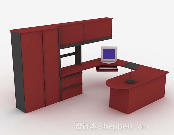 红色办公桌3d模型下载