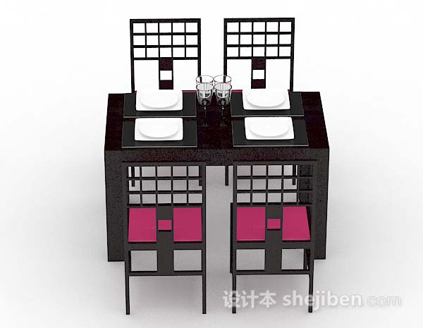 设计本新中式木质餐桌椅3d模型下载
