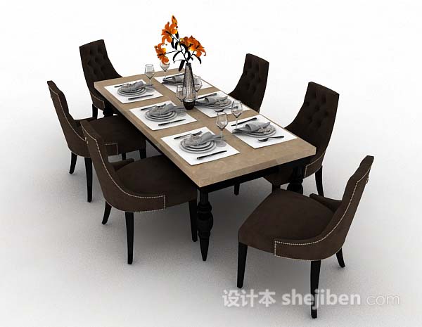 设计本欧式简约餐桌椅3d模型下载