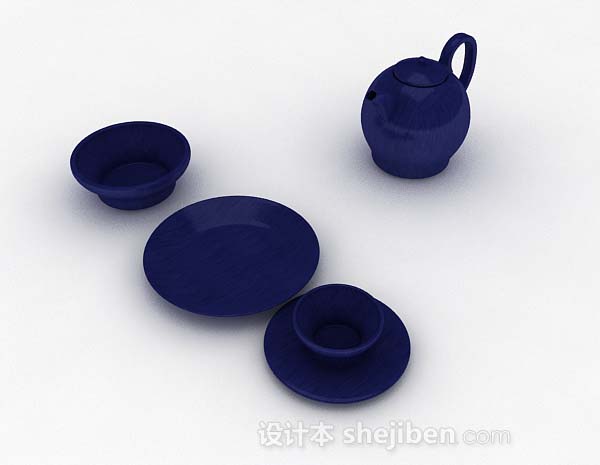现代风格蓝色茶具3d模型下载
