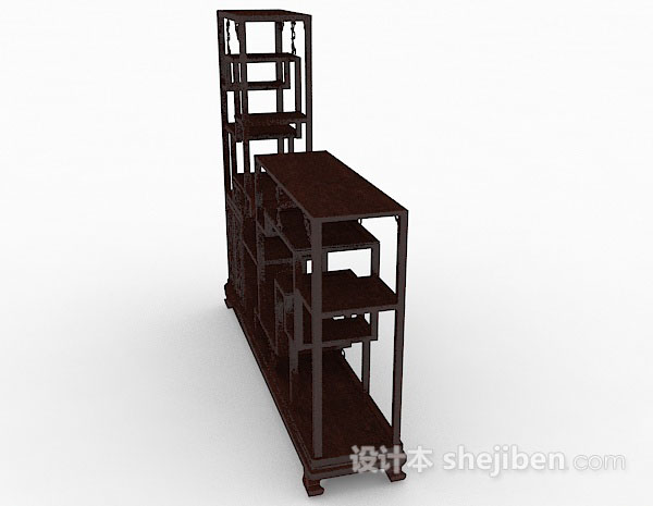 设计本中式深棕色木质展示柜3d模型下载
