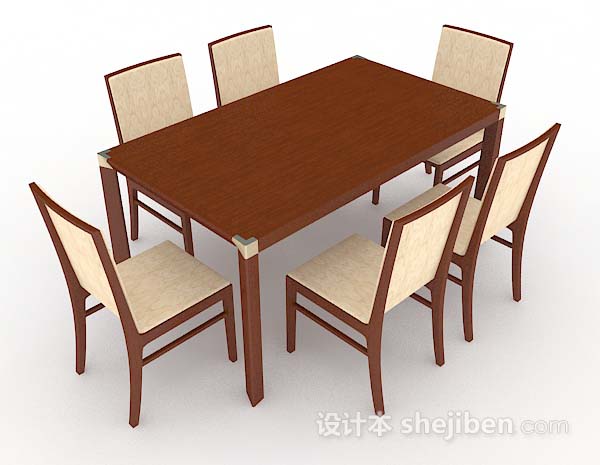 现代风格棕色简约木质餐桌椅3d模型下载
