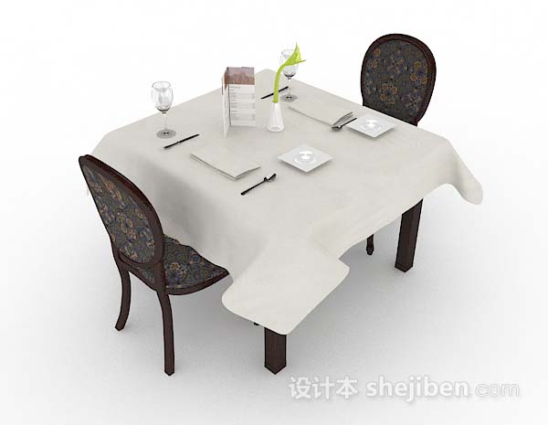免费木质复古餐桌椅3d模型下载
