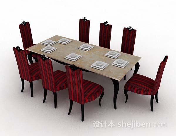 免费红色个性餐桌椅3d模型下载