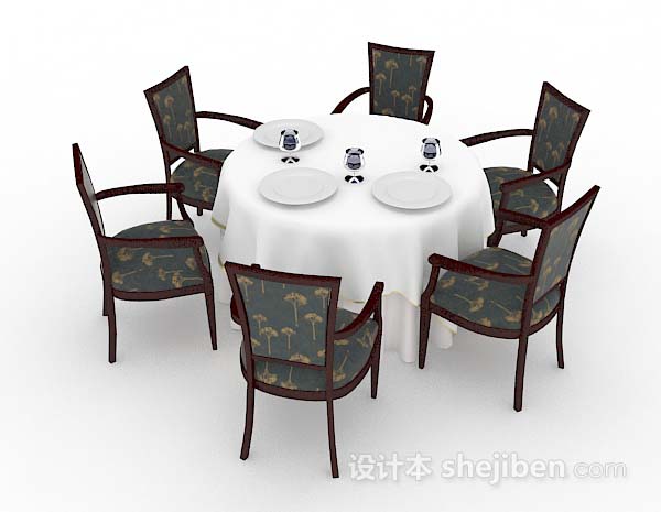 复古木质餐桌椅3d模型下载