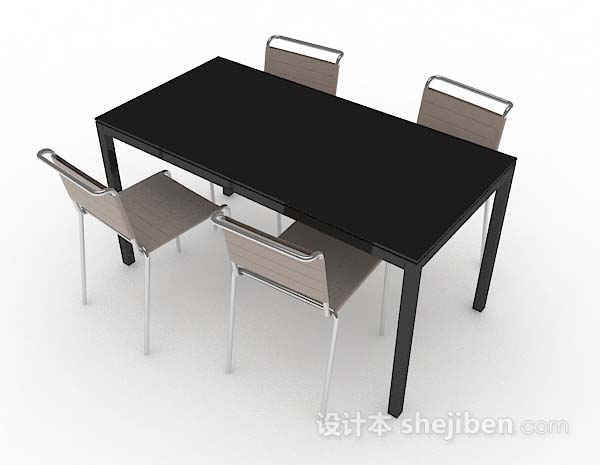 免费简约黑色餐桌椅3d模型下载