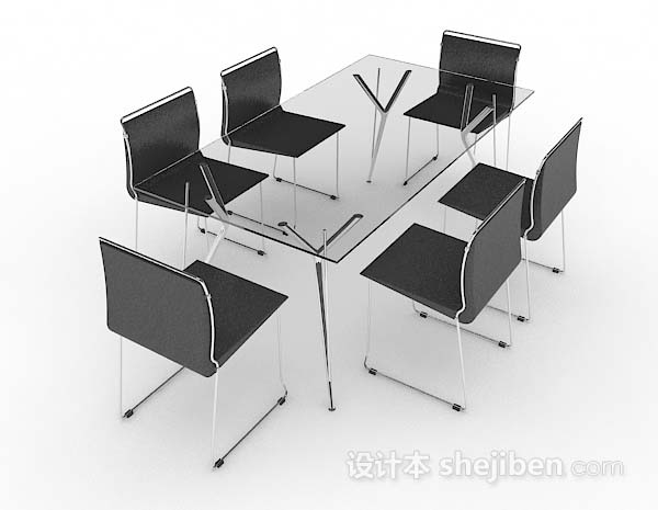 设计本灰色简约餐桌椅3d模型下载