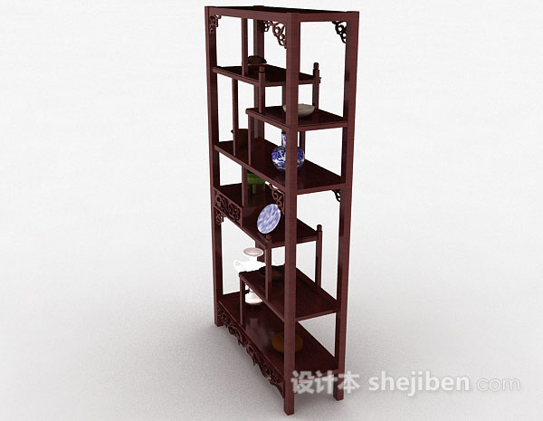 免费中式木质展示柜3d模型下载