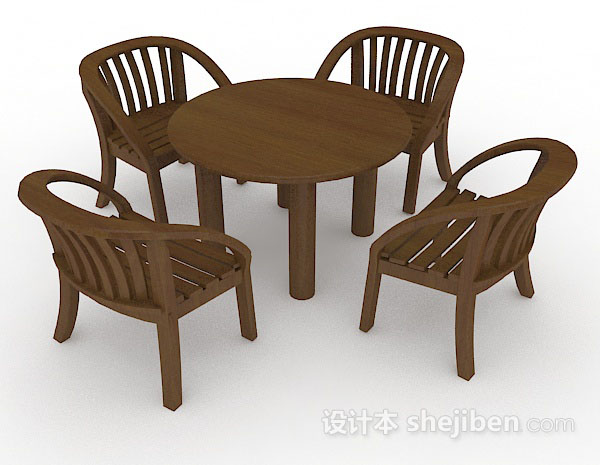 免费木质棕色桌椅组合3d模型下载