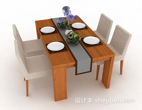 免费简约木质餐桌椅3d模型下载