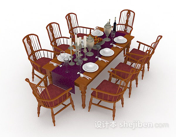木质棕色餐桌椅3d模型下载