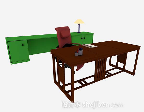 中式风格新中式书桌3d模型下载