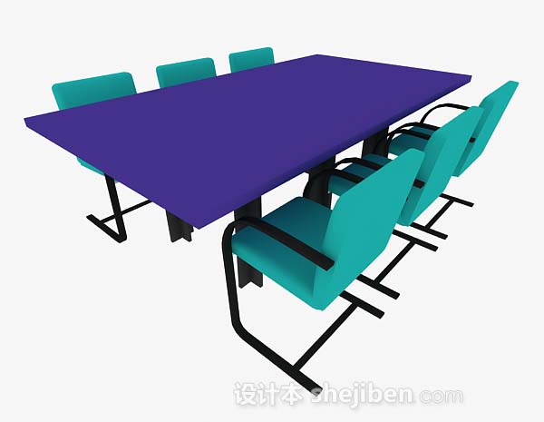 免费绿色办公会议桌椅3d模型下载