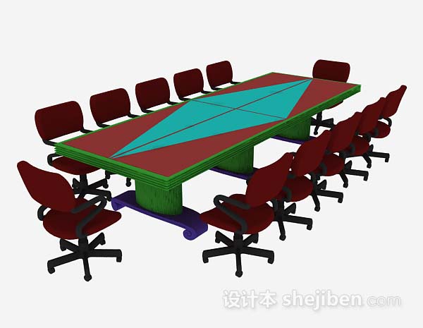 红色会议桌椅3d模型下载
