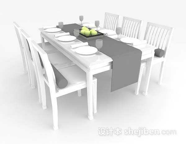 免费白色餐桌椅3d模型下载