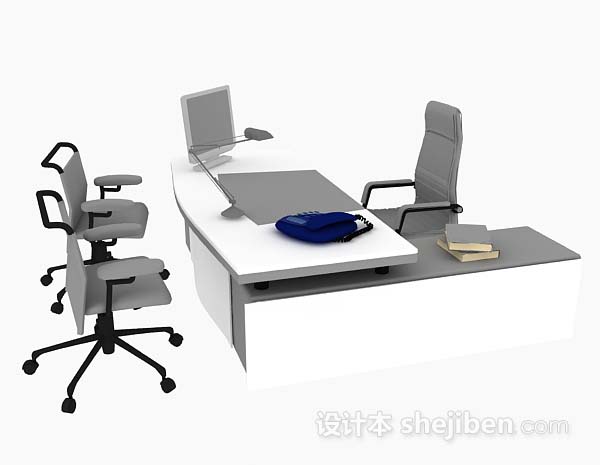 灰色办公桌椅组合3d模型下载