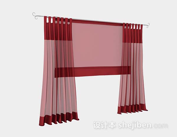 现代风格红色窗帘3d模型下载