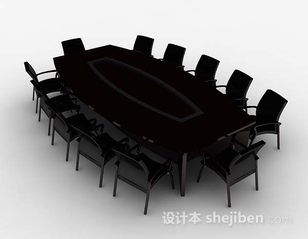 免费深棕色木质会议桌椅3d模型下载
