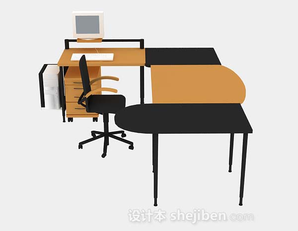 设计本黄色办公桌椅组合3d模型下载