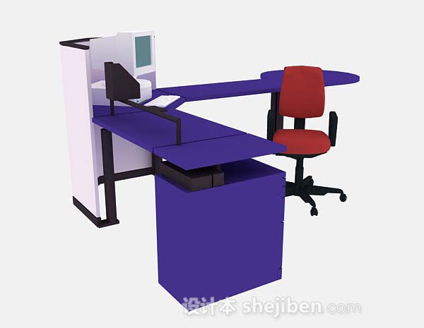 现代风格蓝色办公桌椅组合3d模型下载