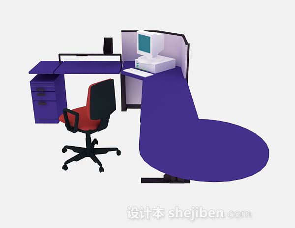 设计本紫色办公桌3d模型下载