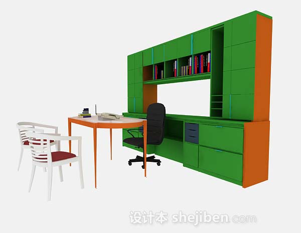 现代风格绿色书桌3d模型下载