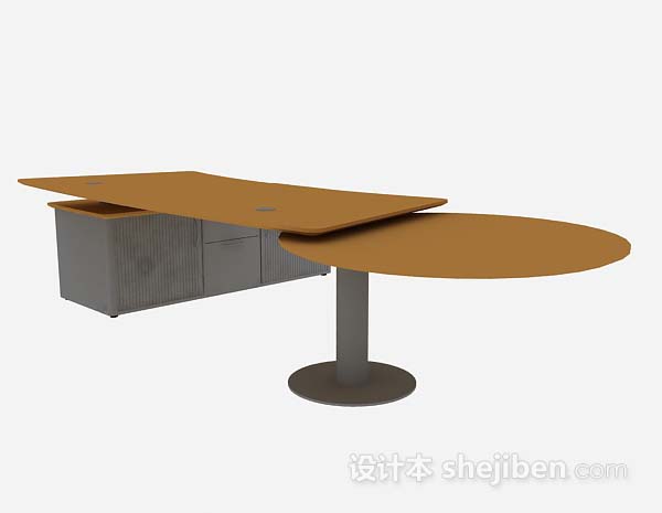 黄棕色办公桌3d模型下载