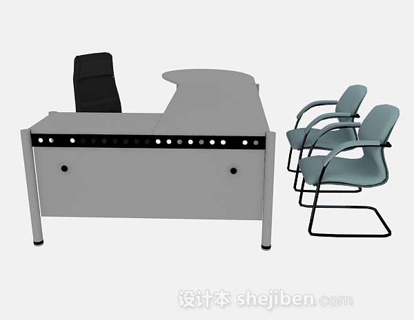 设计本灰色办公桌椅组合3d模型下载