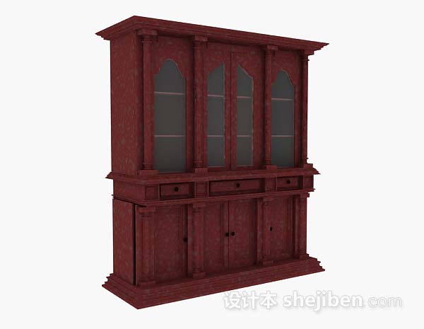 现代风格红色书柜3d模型下载