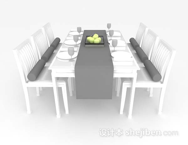 现代风格白色餐桌椅3d模型下载
