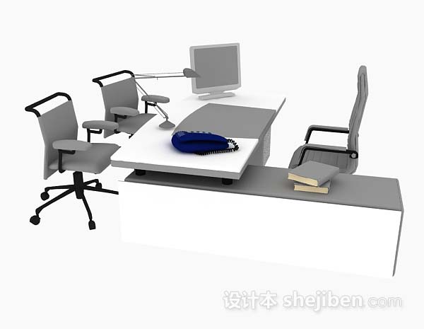 现代风格灰色办公桌椅组合3d模型下载