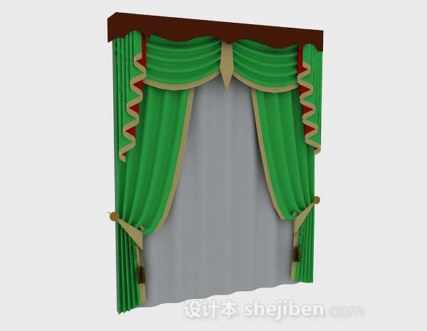 现代风格绿色窗帘3d模型下载