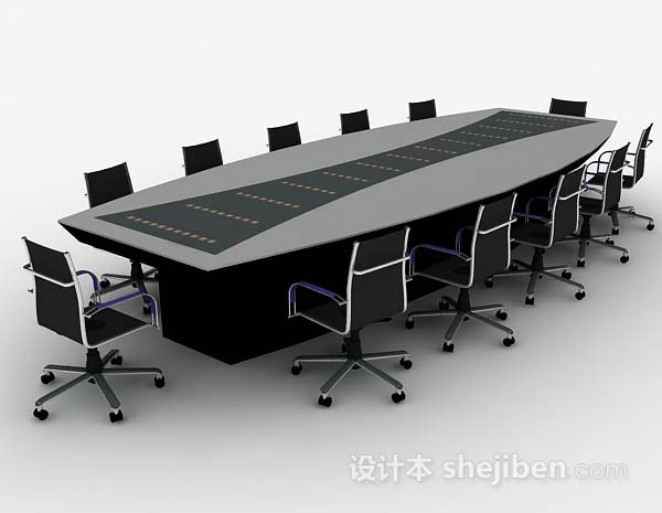 设计本灰色会议桌椅3d模型下载