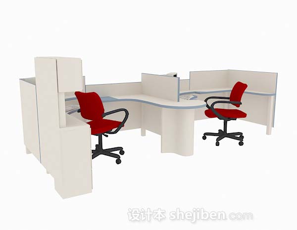 免费木质办公桌椅组合3d模型下载