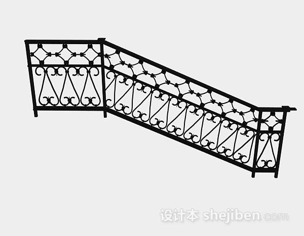 现代风格黑色铁艺楼梯栏杆3d模型下载