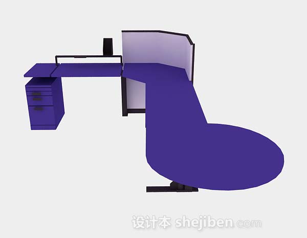 设计本蓝色办公桌3d模型下载