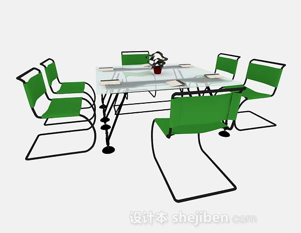 免费绿色简约会议桌椅3d模型下载