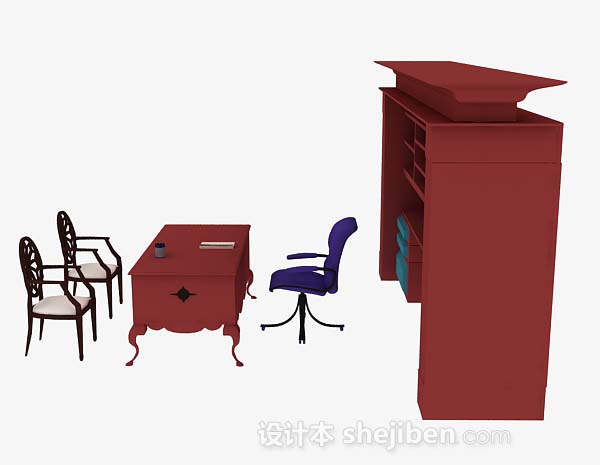 设计本红色办公桌椅组合3d模型下载