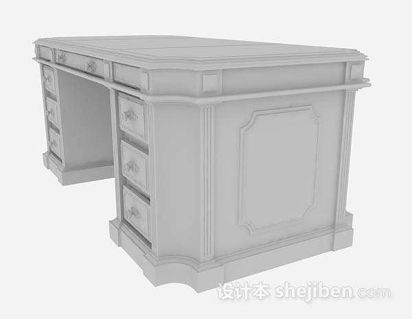 设计本木质书桌3d模型下载