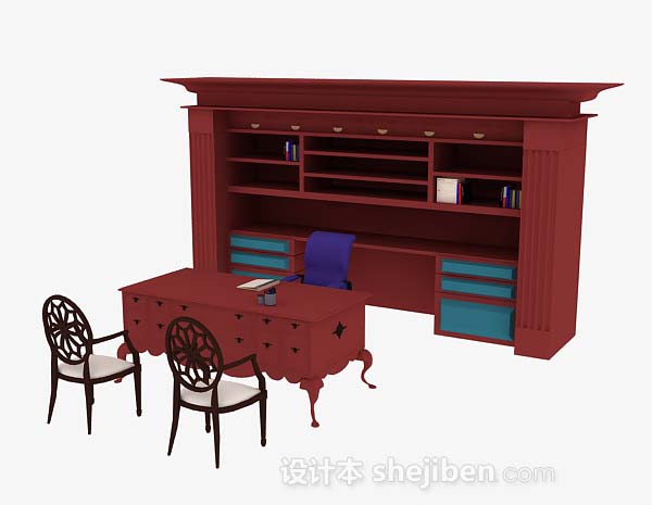 现代风格红色办公桌椅组合3d模型下载