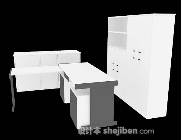 免费白色书桌3d模型下载