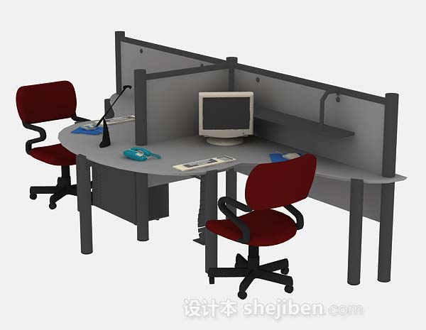 免费灰色办公桌椅3d模型下载