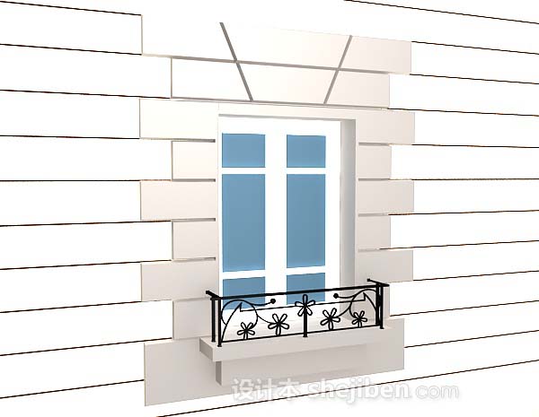 现代风格蓝白色窗户3d模型下载