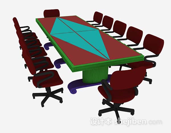 现代风格红色会议桌椅3d模型下载