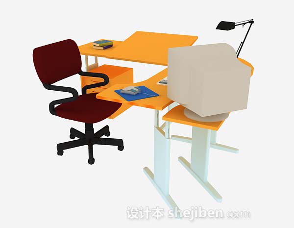 现代风格黄色办公桌椅组合3d模型下载